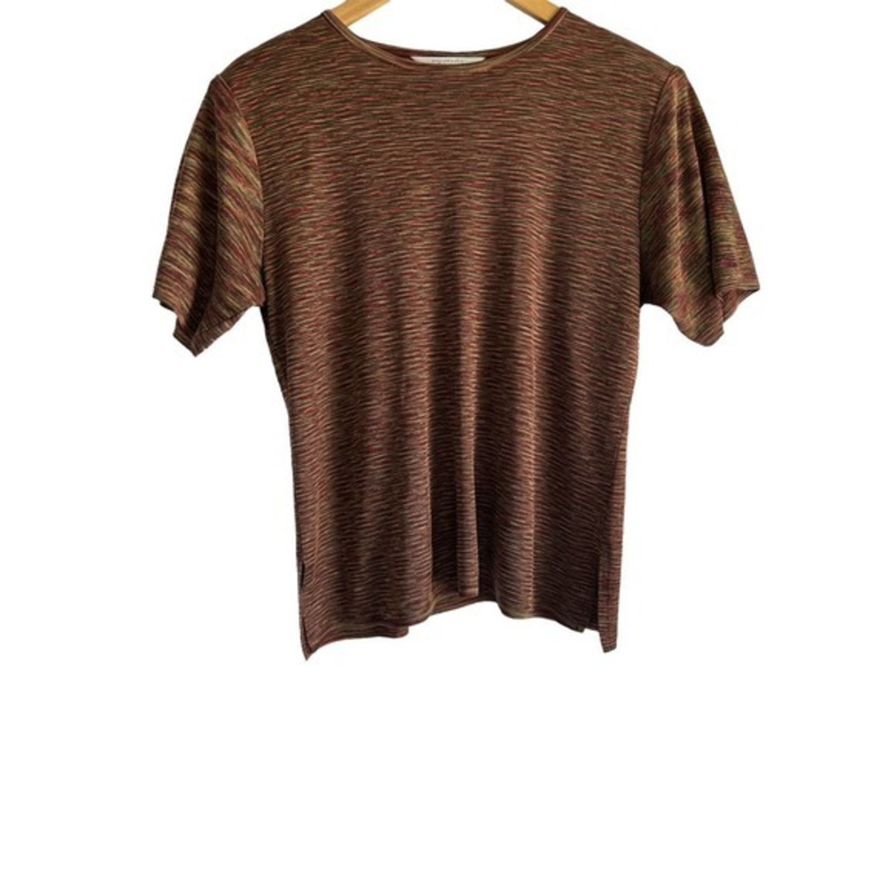Exclusively Misook Round Neck Short Sleeve Top Blouse‎ Brown Size Medium
